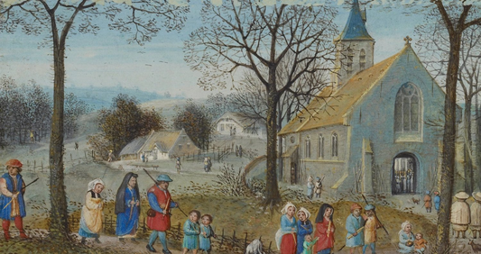 Simon Benning " Villagers on their way to church " c.1550