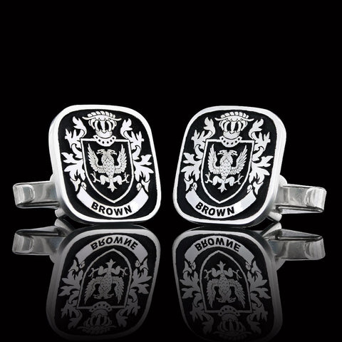 Baron Cufflinks with Brown Crest and Name