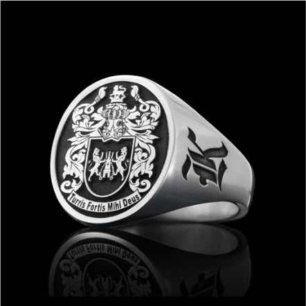 Kelly Crest on Custom Ring with Custom Band